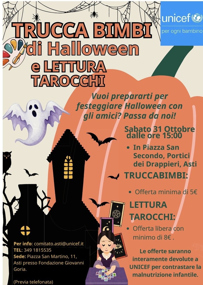 Halloween solidale con l’UNICEF ad Asti: truccabimbi, tarocchi e pigotte per combattere la malnutrizione infantile