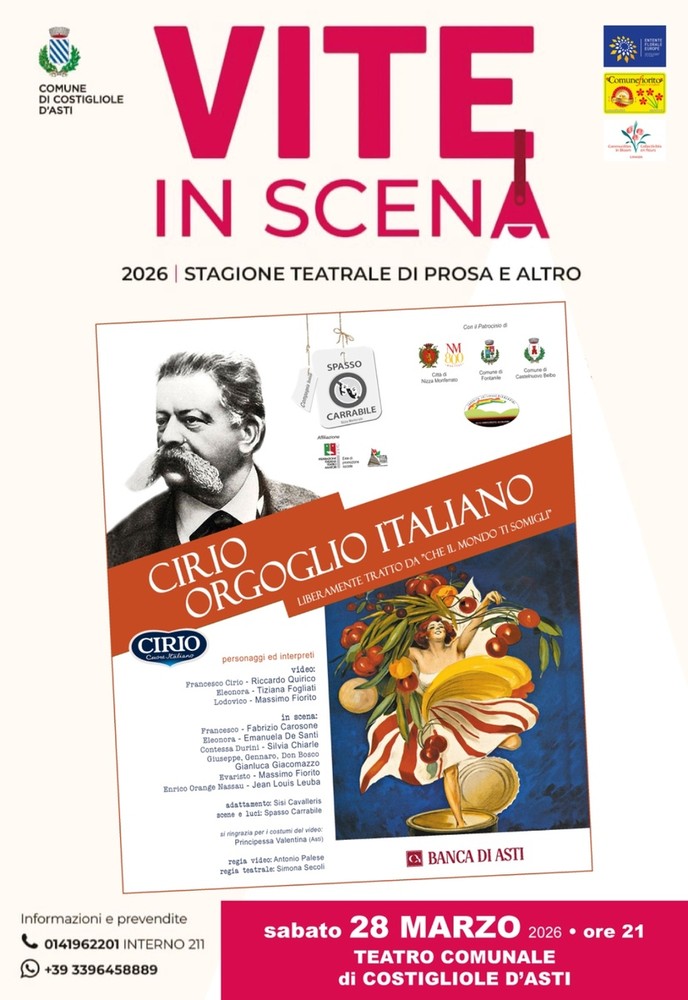 Costigliole d’Asti, in scena “Cirio – Orgoglio italiano” al Teatro Comunale