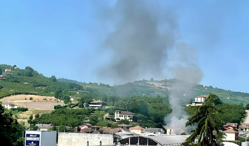 Canelli, intervento dei vigili del fuoco per un incendio su un camion carico di legna Canelli, intervento dei vigili del fuoco per un incendio su un camion carico di legna
