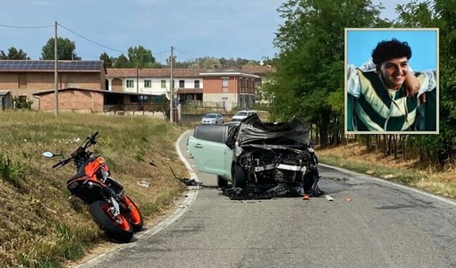L'immagine dell'incidente, nel riquadro il giovane Marco