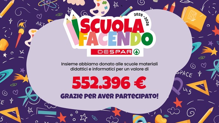 Despar, un successo il progetto "Scuolafacendo": donati oltre 550mila euro in materiali didattici agli istituti italiani. "Una spesa quotidiana che si trasforma in supporto concreto all'educazione"