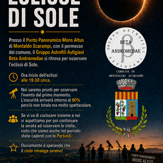 A Montaldo Scarampi una serata con il naso all’insù: arriva l’eclissi di Sole al Mons Altus