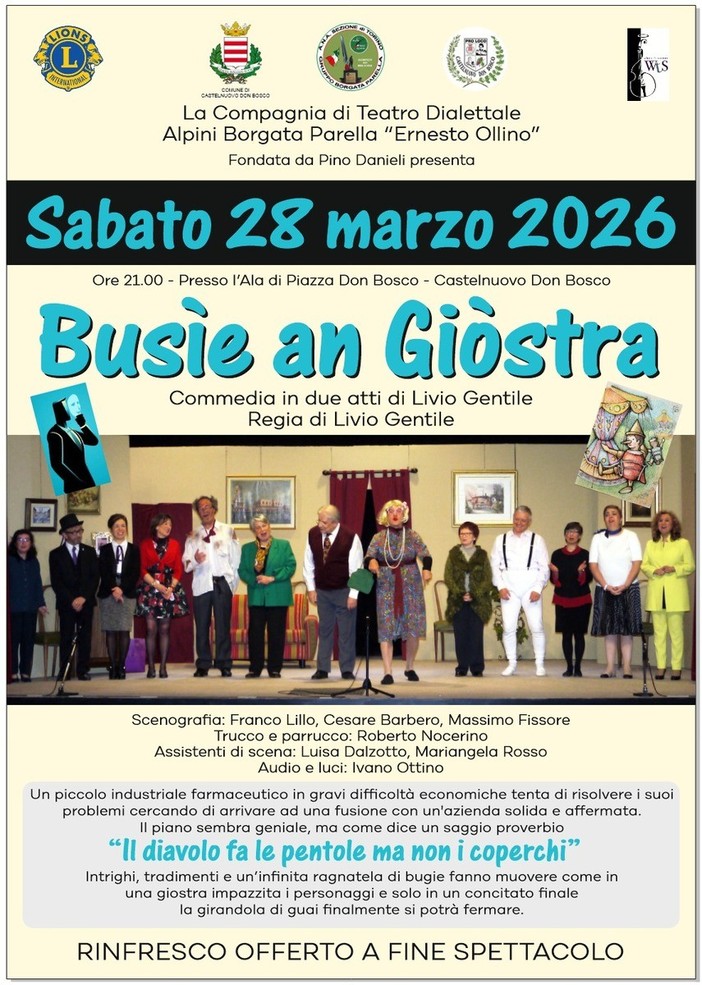 Castelnuovo Don Bosco, il teatro dialettale torna in scena con “Busìe an Giòstra”