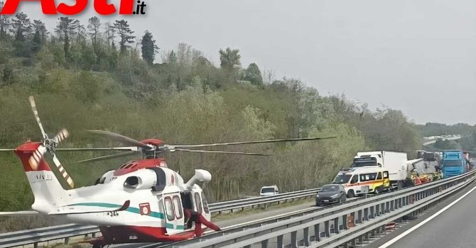 Incidente sulla A21 tra Felizzano e Asti Est, intervenuto l'elisoccorso
