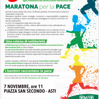 Asti corre per la pace: la “Maratona per la Pace” della CISL fa tappa in Piazza San Secondo