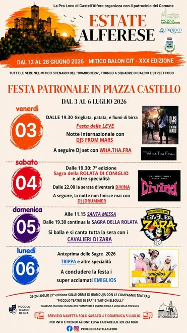 Castell’Alfero celebra la Festa Patronale: quattro giorni di musica, gastronomia, camminate e cultura