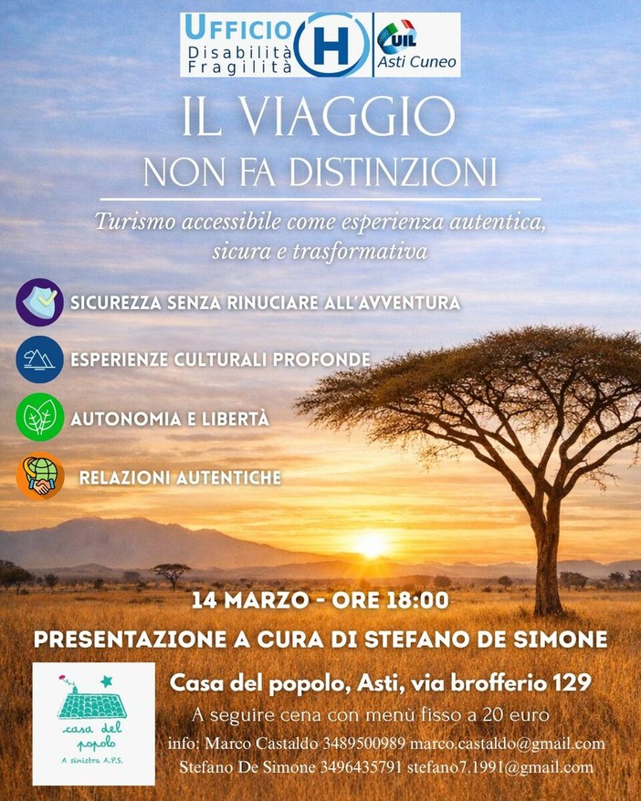 Viaggi accessibili: ad Asti la presentazione dell'iniziativa di Stefano De Simone e Uil Asti-Cuneo