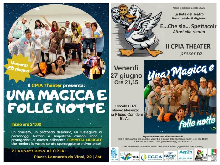 Teatro amatoriale, doppio appuntamento con &quot;Una magica e folle notte&quot;