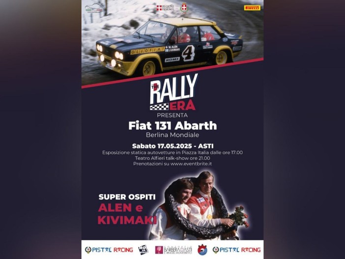 Asti, &quot;Rally Era&quot; celebrerà la mitica Fiat 131 Abarth: ospiti d'onore Alen e Kivimaki