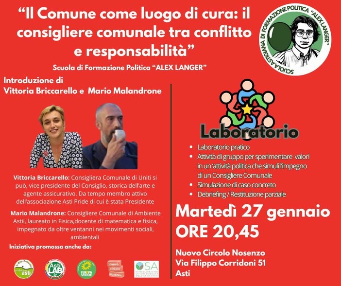 Asti, il Comune come luogo di cura: un incontro sulla politica locale nel segno di Alex Langer