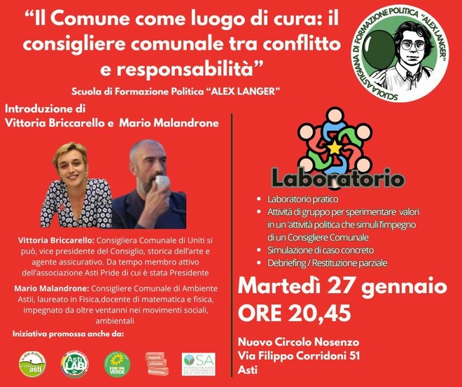 Asti, il Comune come luogo di cura: un incontro sulla politica locale nel segno di Alex Langer
