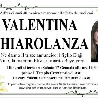 Asti in lutto per la scomparsa della 40enne Valentina Chiarolanza