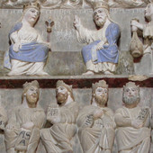 Particolare del grande jubè all'interno della Canonica di Vezzolano Particolare del grande jubè all'interno della Canonica di Vezzolano