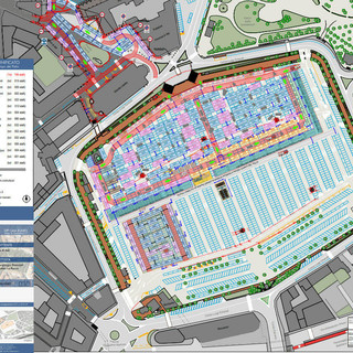 La planimetria della nuova disposizione degli stalli mercatali