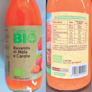 Richiamo per il succo di frutta bio Carrefour per possibili frammenti di vetro