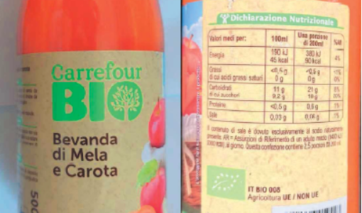 Richiamo per il succo di frutta bio Carrefour per possibili frammenti di vetro