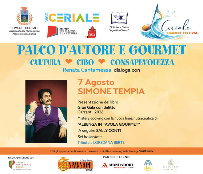 Letteratura e gusto al Ceriale Summer Festival: Simone Tempia presenta "Gran Galà con delitto"