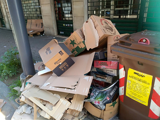 Un cumulo di immondizia abbandonata nella via