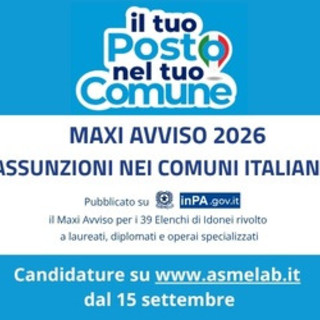 Assunzioni nei Comuni, al via il Maxi Avviso ASMEL 2026: 39 profili e candidature online dal 15 settembre Assunzioni nei Comuni, al via il Maxi Avviso ASMEL 2026: 39 profili e candidature online dal 15 settembre