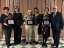 Le coordinatrici infermieristiche nominate &quot;Ambasciatrici della Fondazione Astigiana per la Salute del Territorio. Da sinistra: Maria Grazia Piatti (coord. inf. Immunoematologia e Medicina Trasfusionale), Federica Quinto (vice presidente Fondazione), Daniela Carretto (coord. Gastroenterologia ed Endoscopia Digestiva), Luisa Amalberto (presidente Fondazione), Caterina Franco (coord. inf. Sale di elettrofisiologia ed emodinamica della Cardiologia), Giorgio Calabrese (presidente Comitato tecnico-scientifico Fondazione)