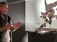 Ezio Ferraris e una delle sue opere esposte al museo &quot;L'Anima del Vino&quot; di Castelnuovo Calcea