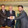 Il presidente della Regione Piemonte Alberto Cirio, il prefetto di Torino Donato Cafagna e l'assessore alla Sanità Federico Riboldi Il presidente della Regione Piemonte Alberto Cirio, il prefetto di Torino Donato Cafagna e l'assessore alla Sanità Federico Riboldi