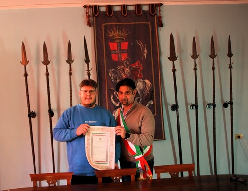 Gabriele con il sindaco Marcanzin