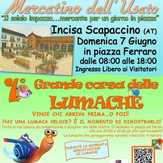 Mercatino dell’usato e corsa di lumache: domenica 7 giugno a Incisa Scapaccino