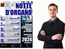 Collage tra la locandina della serata e l'organista Luca Gorla