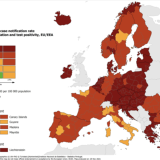 La mappa dei contagi in Europa diffusa dal Ecdc