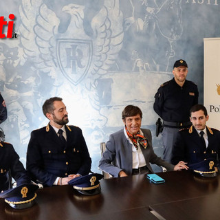 I tre nuovi dirigenti con il Questore Marina Di Donato: da sinistra Mirko Cordara, Dario Ricciardelli e Marco Barbaro