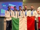 Sul podio. Nella foto da sinistra: Alessandro Binello, Nicolò’ Interlandi, Federico Allamprese, Andrea Cardinali, Marco Soro. Della squadra azzurra fa parte anche Stefano Falagiani.