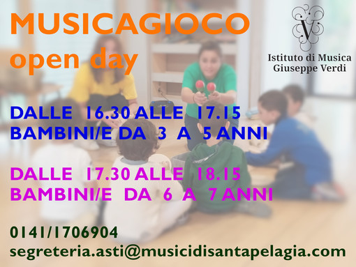 La locandina dell'Open Day dell'Istituto di Musica &quot;Giuseppe Verdi&quot; di Asti