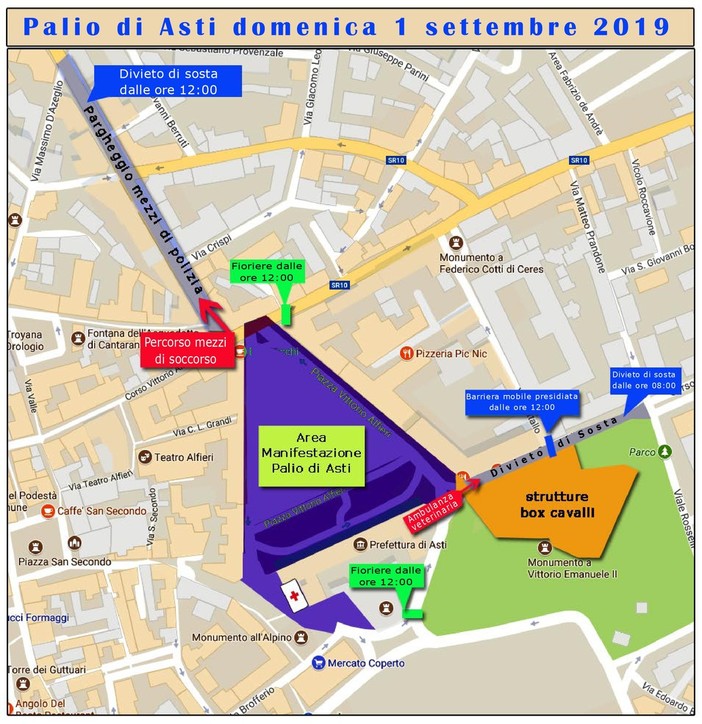 Ecco la mappa delle aree interessate dal Palio di Asti 2019