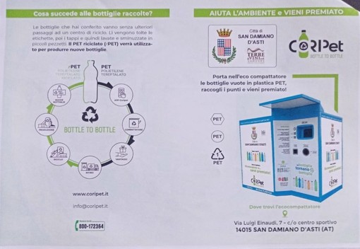 San Damiano: posizionato un eco-compattatore per il riciclo della plastica