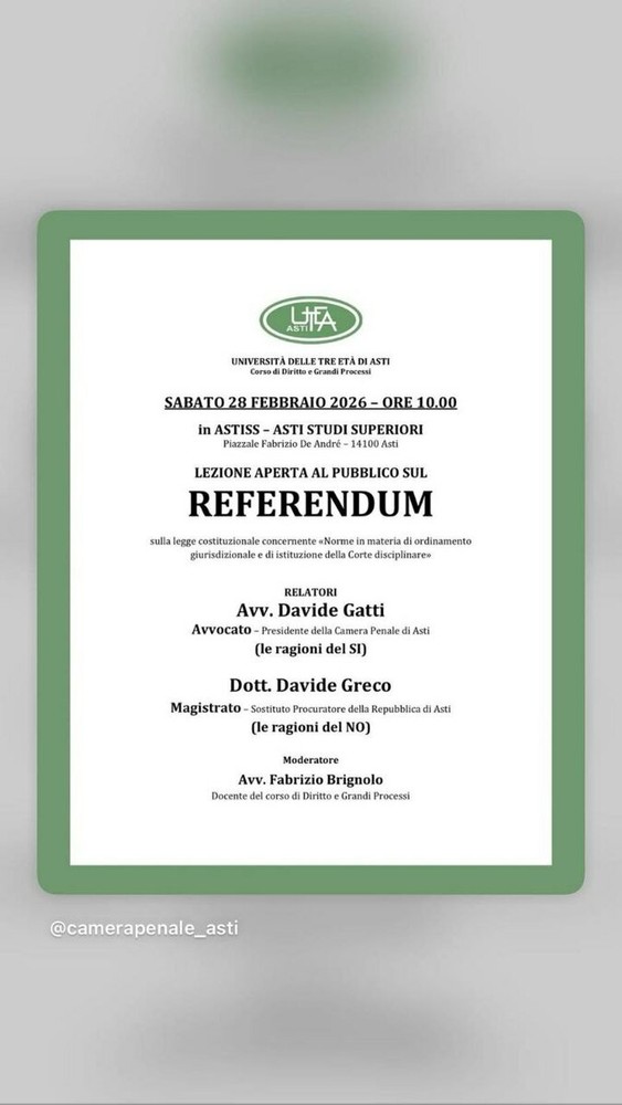 Referendum, ad Asti una lezione pubblica per approfondire le ragioni del Sì e del No