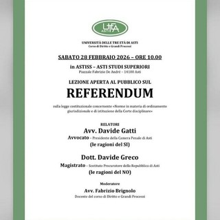 Referendum, ad Asti una lezione pubblica per approfondire le ragioni del Sì e del No