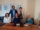 Da sinistra: la professoressa Sara Ostanel, il sindaco di Nizza Monferrato Simone Nosenzo, lo studente Gilberto Agatiello, l'Assessore alla Cultura Ausilia Quaglia e Laurana Lajolo