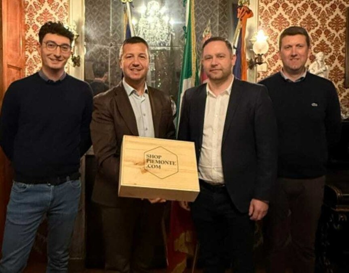 Il sindaco Davide Migliasso con la delegazione di Obroshyne