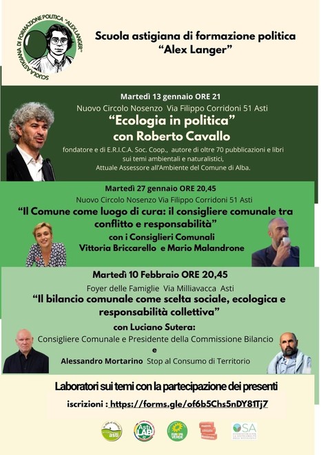 Asti. Nasce la Scuola Politica “Alex Langer”: ecologia, partecipazione e responsabilità collettiva