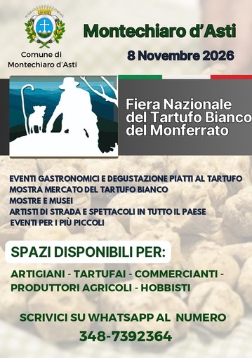 Profumo di tartufo a Montechiaro d'Asti: aperte le candidature per gli espositori Profumo di tartufo a Montechiaro d'Asti: aperte le candidature per gli espositori