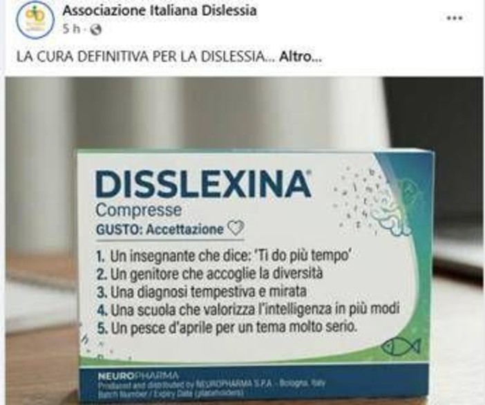 "Trovata cura per la dislessia, è la Disslexina", il pesce d'aprile che fa riflettere