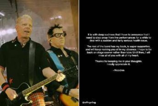 The Offspring, il chitarrista Noodles si ferma: "Ho un problema di salute" The Offspring, il chitarrista Noodles si ferma: "Ho un problema di salute"