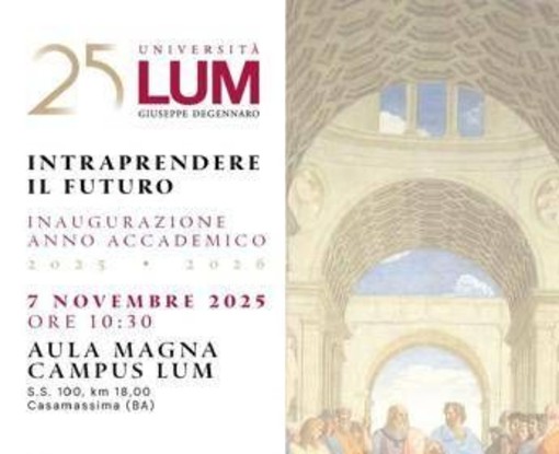 Università Lum, venerdì 7 novembre cerimonia di inaugurazione anno accademico Università Lum, venerdì 7 novembre cerimonia di inaugurazione anno accademico
