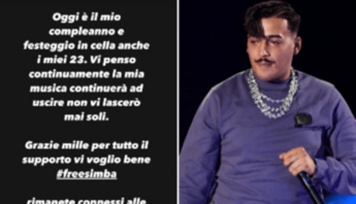 Simba La Rue compie 23 anni, il messaggio dal carcere: &quot;Festeggio in cella&quot;