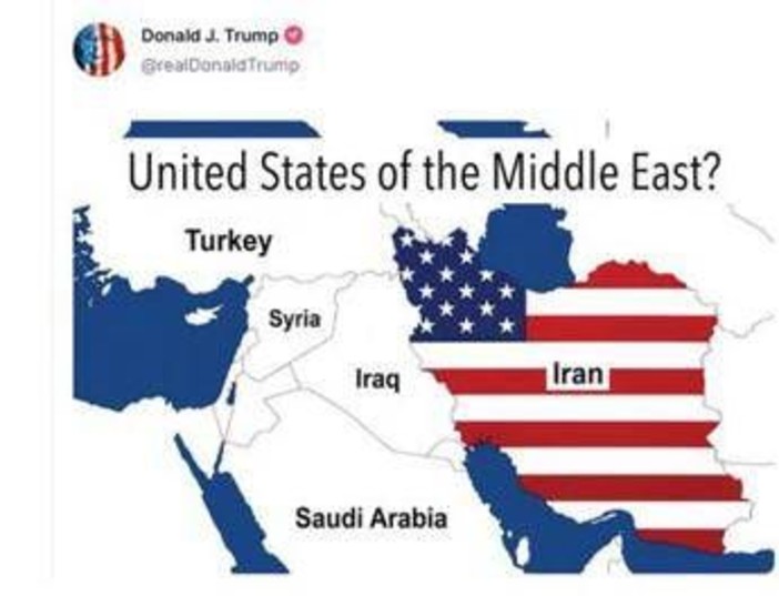 Trump e l'Iran 'americano', il presidente pubblica la mappa a stelle e strisce Trump e l'Iran 'americano', il presidente pubblica la mappa a stelle e strisce